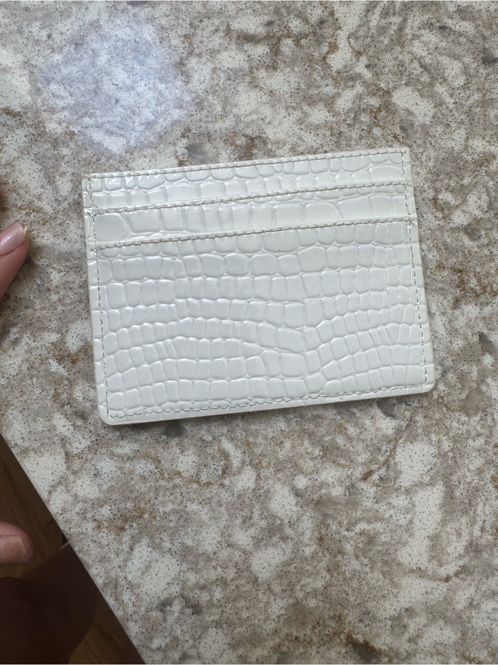 Saint Laurent Croc-Embossed Card Holder in Off-White with Gold YSL Hardware - Picture 2 of 2